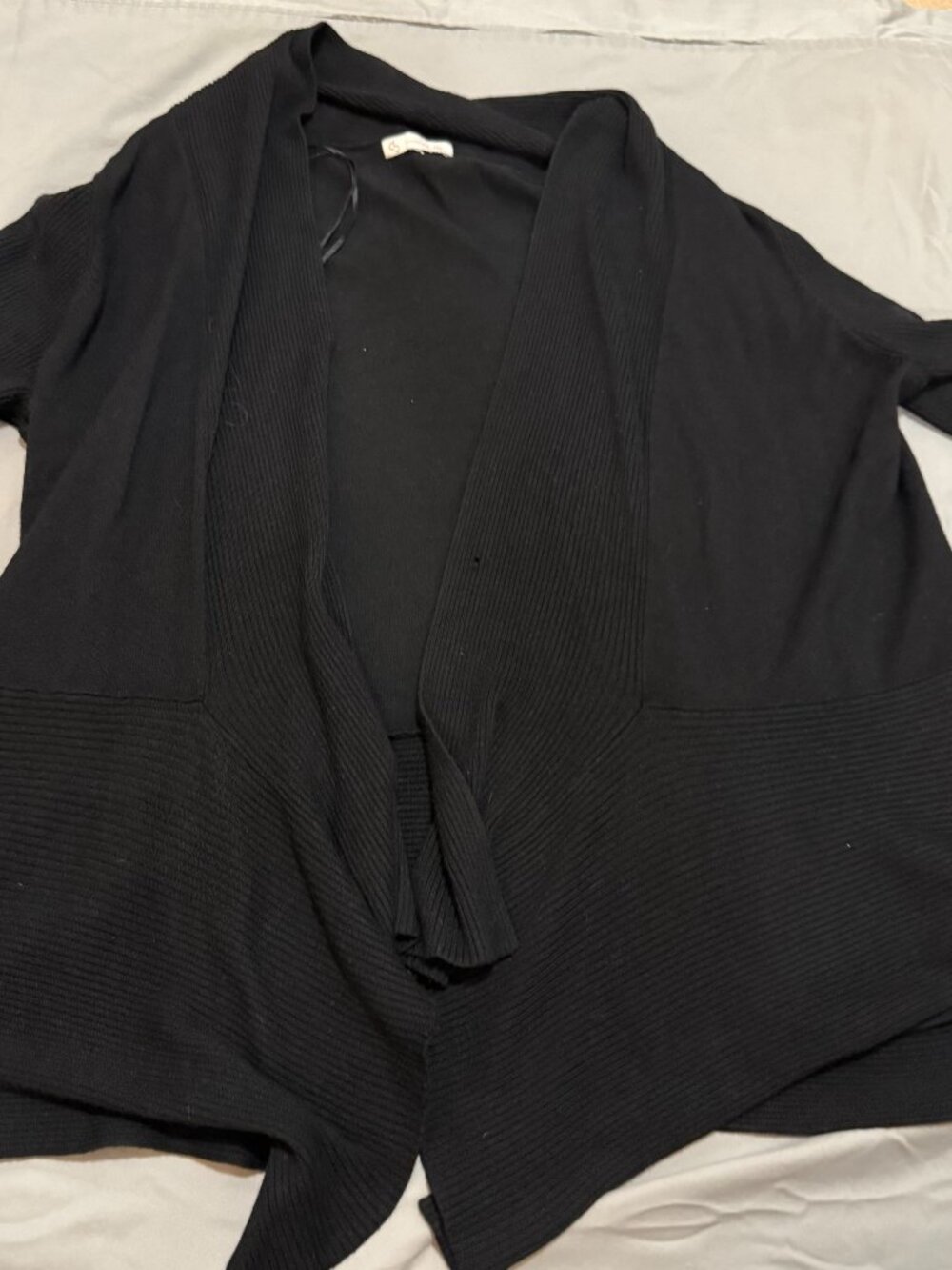 Christopher & Banks Black Open-Front Draped Cardigan Sweater  SKU015